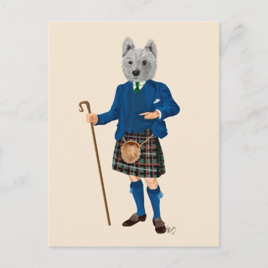 West Highland Terrier in Kilt 2 Postkarte (Vorderseite)