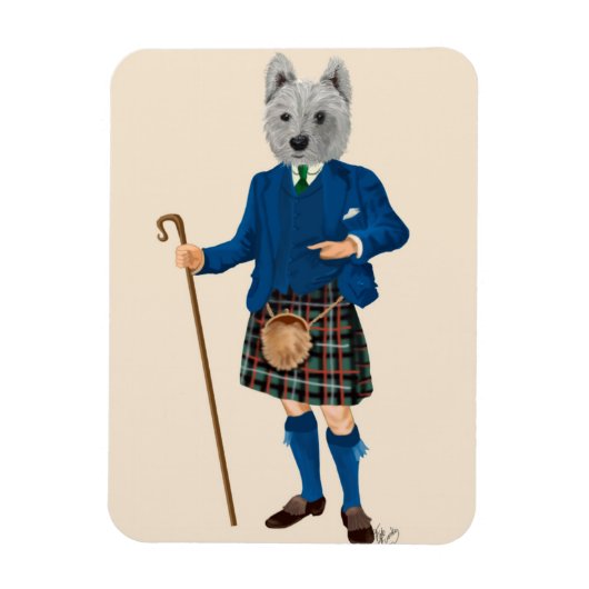 West Highland Terrier in Kilt Magnet (Vertikal)