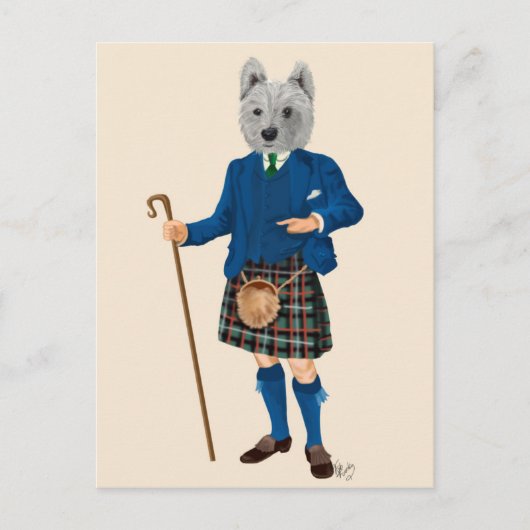 West Highland Terrier in Kilt Postkarte (Vorderseite)