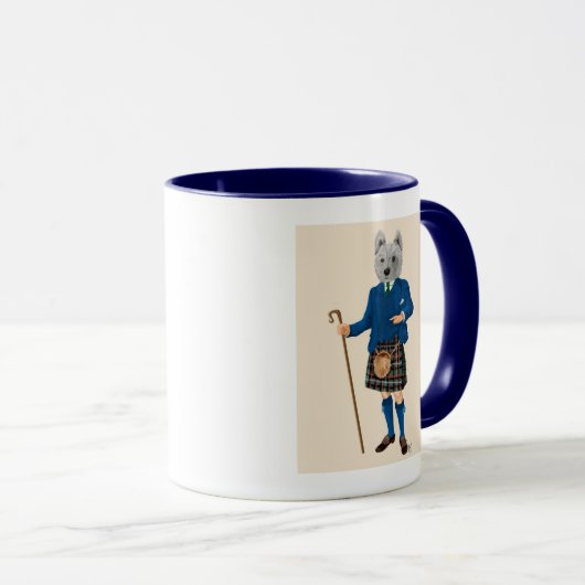 West Highland Terrier in Kilt Tasse (VorderseiteRechts)