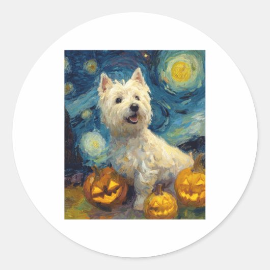 West Highland Terrier Niedlich Hund Halloween Jack Runder Aufkleber (Vorderseite)