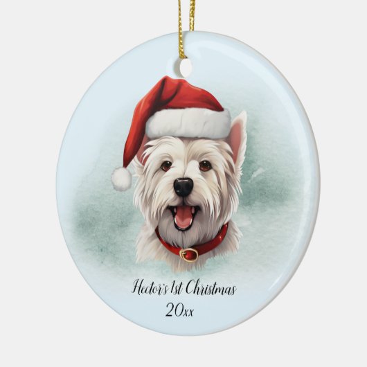 West Highland Terrier Personalisiert Erstes Weihna Keramik Ornament (Links)