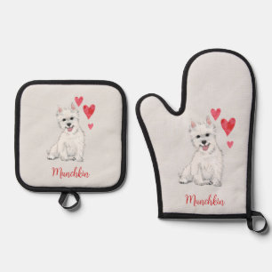 West Highland Terrier White Fur Westie Ofenhandschuh & Topflappen-Set