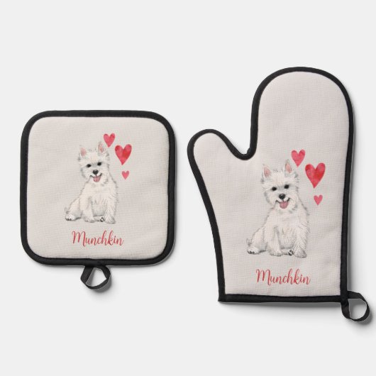 West Highland Terrier White Fur Westie Ofenhandschuh & Topflappen-Set (Vorderseite)
