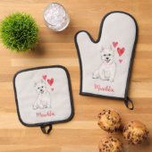 West Highland Terrier White Fur Westie Ofenhandschuh & Topflappen-Set (Oben Unten)