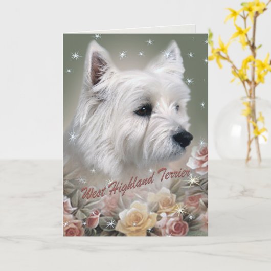 West Highland Terrier zwischen Rose Karten (Gelbe Blume)