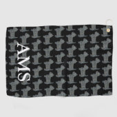 West Highland Westie Dog Silhouette Y&B Grid Black Golfhandtuch (Horizontal)