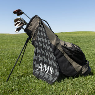 West Highland Westie Dog Silhouette Y&B Grid Black Golfhandtuch