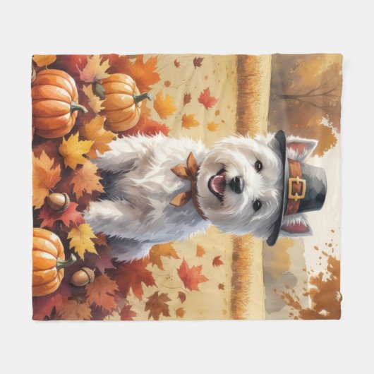 West Highland White Terrier Autumn Leaves Fleecedecke (Vorderseite (Horizontal))