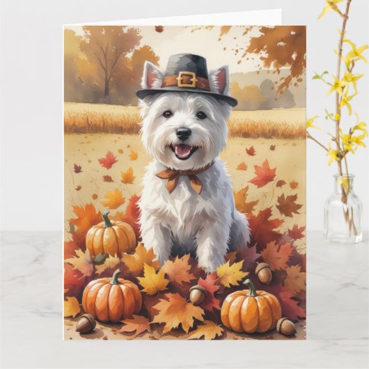 West Highland White Terrier Autumn Leaves Karte (Gelbe Blume)