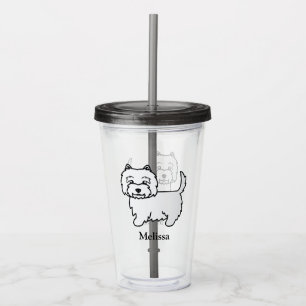 West Highland White Terrier Cartoon Dog & Name Acryltrinkbecher