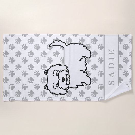 West Highland White Terrier Cartoon Dog & Name Strandtuch (Vorderseite)