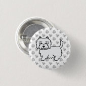 West Highland White Terrier Cartoon Dog & Paws Button (Vorne & Hinten)