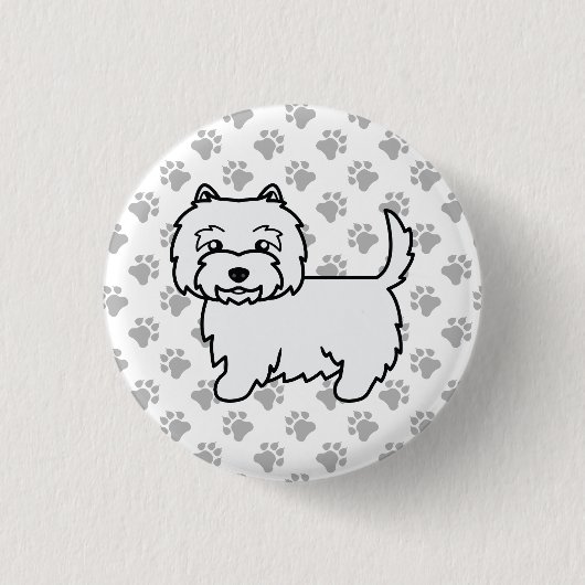 West Highland White Terrier Cartoon Dog & Paws Button (Vorderseite)