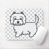 West Highland White Terrier Cartoon Dog & Paws Mousepad (Mit Mouse)