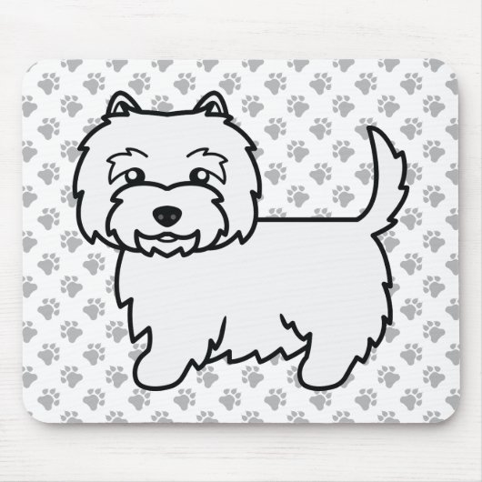 West Highland White Terrier Cartoon Dog & Paws Mousepad (Vorne)