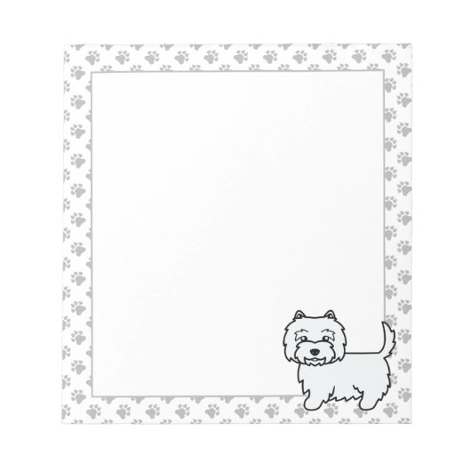 West Highland White Terrier Cartoon Dog & Paws Notizblock (Vorderseite)