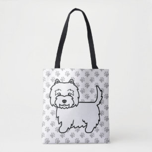 West Highland White Terrier Cartoon Dog & Paws Tasche