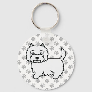 West Highland White Terrier Cartoon Hund & Pfoten Schlüsselanhänger