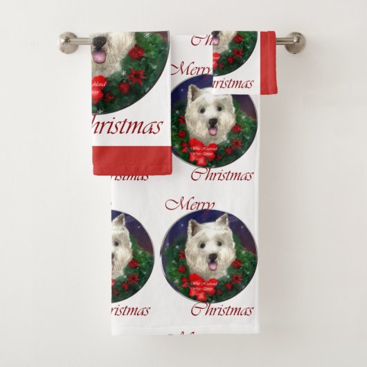 West Highland White Terrier Christmas Badhandtuch Set (Insitu)