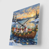 West Highland White Terrier Christmas Boat Holiday Quadratische Wanduhr (Winkel)