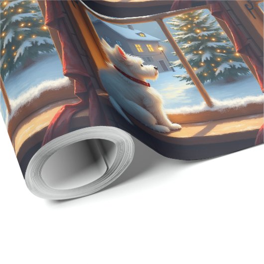 West Highland White Terrier Christmas Morning View Geschenkpapier (Rolleneckpunkt)