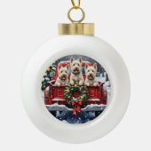 West Highland White Terrier Christmas Red Truck Keramik Kugel-Ornament (Vorderseite)