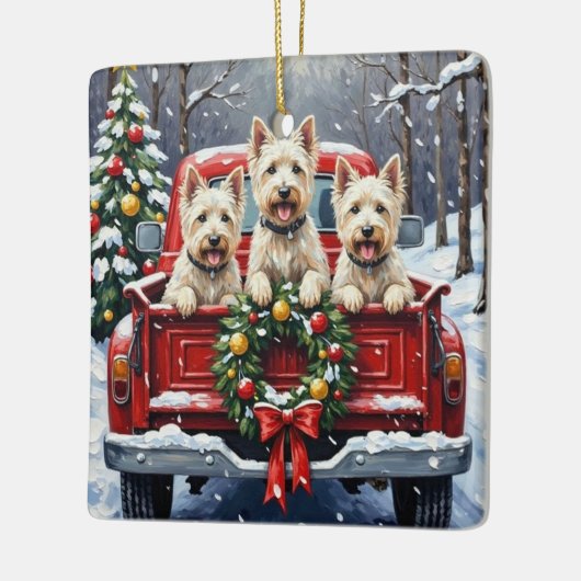 West Highland White Terrier Christmas Red Truck Keramikornament (Links)
