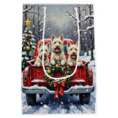 West Highland White Terrier Christmas Red Truck Mittlere Geschenktüte (Rückseite)