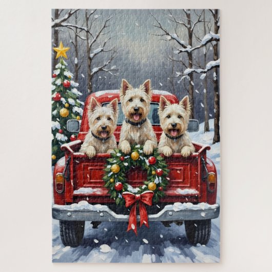 West Highland White Terrier Christmas Red Truck Puzzle (Vertikal)