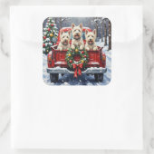 West Highland White Terrier Christmas Red Truck Quadratischer Aufkleber (Tasche)