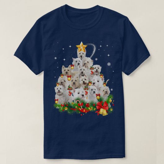 West Highland White Terrier Christmas Tree Lights T-Shirt (Design vorne)