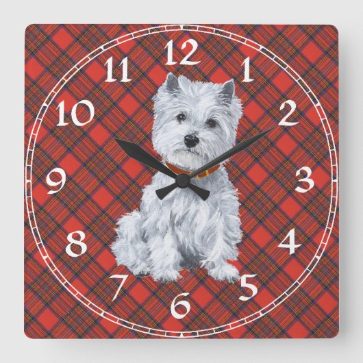 West Highland White Terrier Clock Quadratische Wanduhr (Vorderseite)