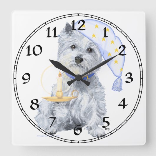 West Highland White Terrier Clock Quadratische Wanduhr (Vorderseite)