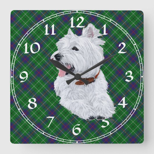West Highland White Terrier Clock Quadratische Wanduhr (Vorderseite)