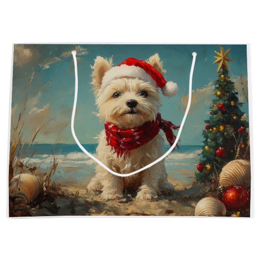 West Highland White Terrier Dog Christmas Beach Große Geschenktüte (Vorderseite)