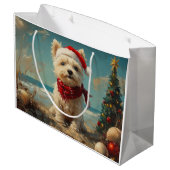 West Highland White Terrier Dog Christmas Beach Große Geschenktüte (Rückseite Schrägansicht)