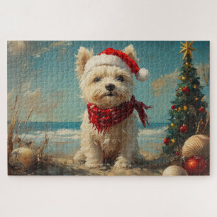 West Highland White Terrier Dog Christmas Beach Puzzle