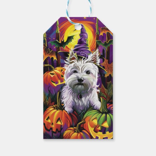 West Highland White Terrier Dog Halloween Hexe Geschenkanhänger (Vorderseite)