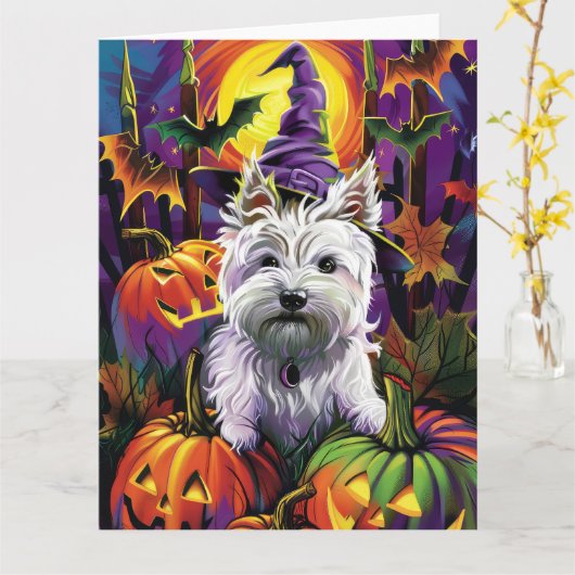 West Highland White Terrier Dog Halloween Hexe Karte (Gelbe Blume)