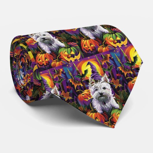 West Highland White Terrier Dog Halloween Hexe Krawatte (Gerollt)