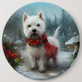 West Highland White Terrier Dog in Snow Christmas Button (Vorderseite)