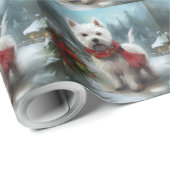 West Highland White Terrier Dog in Snow Christmas Geschenkpapier (Rolleneckpunkt)