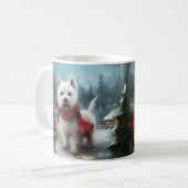 West Highland White Terrier Dog in Snow Christmas Kaffeetasse (Vorderseite Links)
