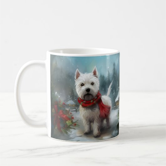 West Highland White Terrier Dog in Snow Christmas Kaffeetasse (Links)
