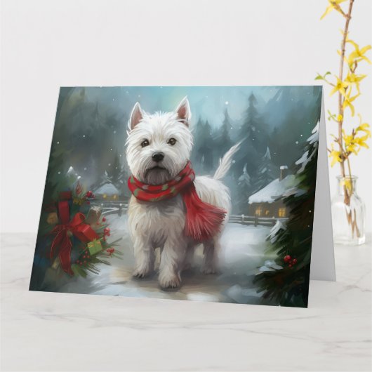 West Highland White Terrier Dog in Snow Christmas Karte (Gelbe Blume)