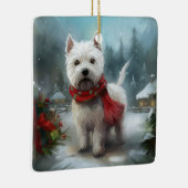 West Highland White Terrier Dog in Snow Christmas Keramikornament (Rechts)