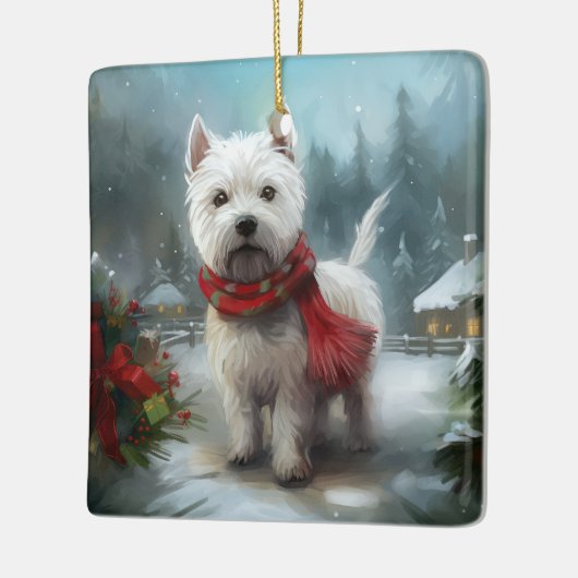 West Highland White Terrier Dog in Snow Christmas Keramikornament (Links)