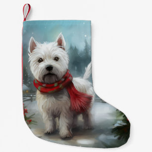 West Highland White Terrier Dog in Snow Christmas Kleiner Weihnachtsstrumpf