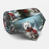 West Highland White Terrier Dog in Snow Christmas Krawatte (Gerollt)